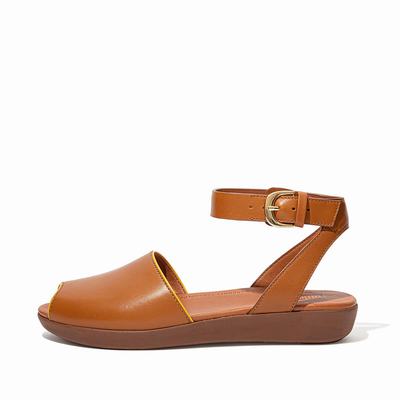 Fitflop Cova Pop Binding Leather Peep-Toe - Sandalen Damen - HellBraun (PXE945713)